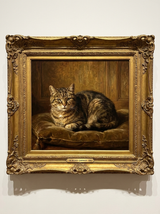 Memorial pet portrait, senior tabby cat classic oil painting keepsake