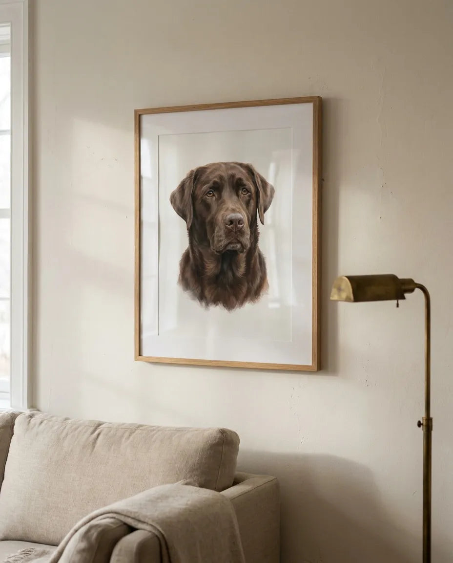 Realistic style portrait of a Chocolate Labrador