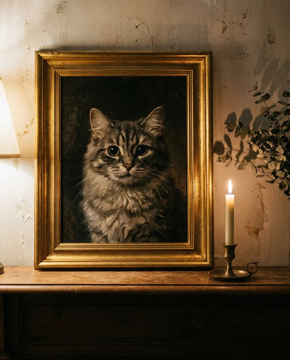 Fine-art oil style portrait of a Tabby Cat