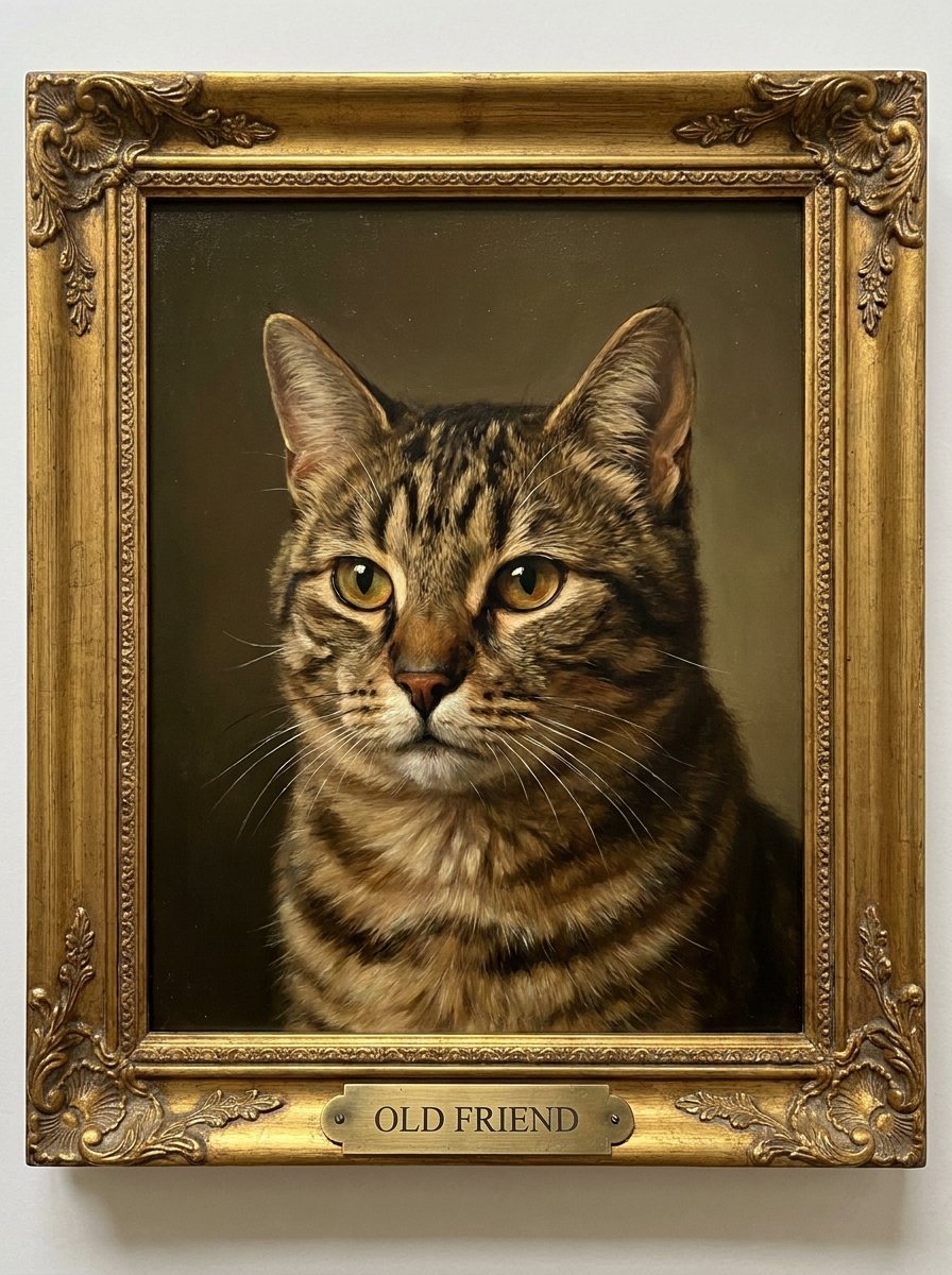 A Tabby Cat | Fine-Art at home beside its framed portrait