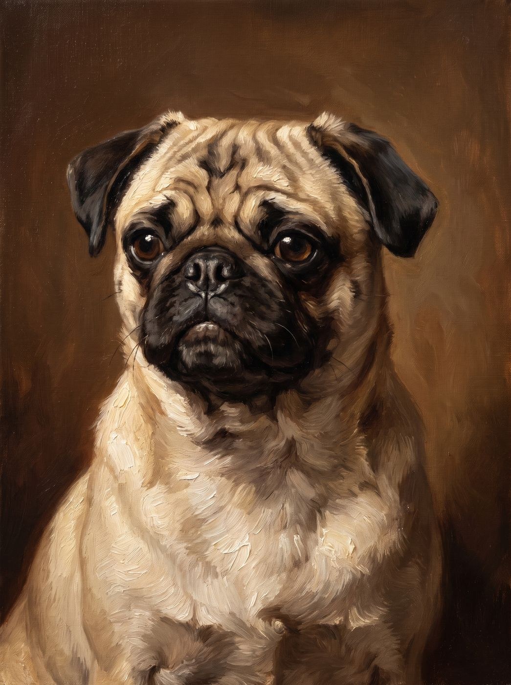 A Pug | Fine-Art at home beside its framed portrait