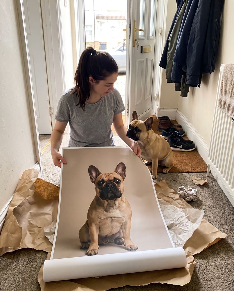 A House of Whiskerton portrait just unwrapped in the hallway, fresh from its gift-ready packaging