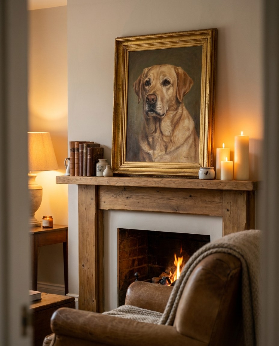 Memorial portrait displayed in a calm home setting
