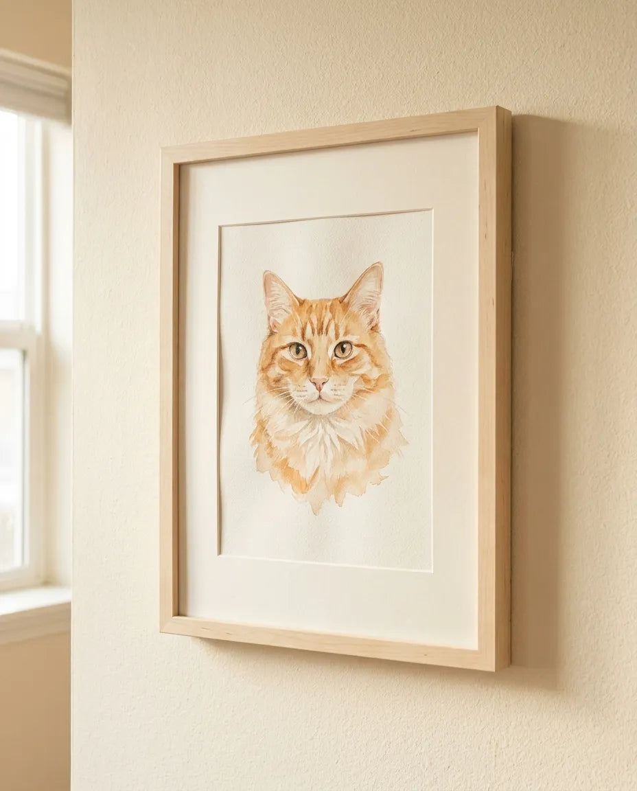 Watercolor style portrait of a Ginger Cat