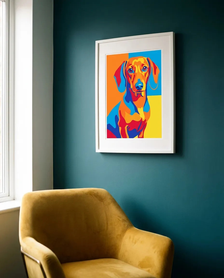Pop-art style portrait of a Dachshund